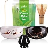 Goodwei Matcha Tee Set mit Besen, Teeschale und Japanischem Bio Matcha Pulver Tee - Marmor Design...