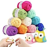 YINVA Häkelgarn 10 Farben x 25g Acryl Wolle Zum Häkeln 70M Dicke Wolle Zum Stricken Häkelwolle...