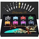 MPRINCE Kalligraphie Stift Set einschließlich Quill Stift, Holz Dip Stift, 8 Flaschen mit...