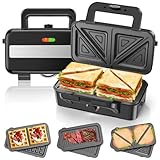 Sandwichmaker 3 IN 1, 1200W & 5-Gang-Temperaturregelung Waffeleisen, Sandwichtoaster, Kontaktgrill...