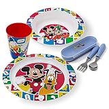 damaloo Mickey Mouse Geschirrset mit Besteck - 5-teiliges Kinder Geschirr Set für Kinder aus...