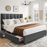 VECELO Polsterbett 140 x 200 cm Doppelbett mit 4 Stauraum Schubladen und Höhenverstellbarem...