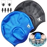 Unisex Silikon Badekappen-Ohrenschutz,2Pcs Wasserdichte Schwimmkappe für Kurze/Lange Haare mit...