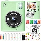 ITMNMNL Sofortbildkamera Kinder,1080P HD Kinderkamera,2,4 Zoll Bildschirm,mit 32GB Karte & 6 Rollen...