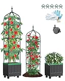 Rankhilfe Obelisk mit Blumenkasten auf Rollen,175cm Tomaten Pflanzkasten mit Spalier...