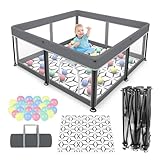 Laufstall Faltbar Baby Playpen with Mat - 127x127CM-Laufgitter, Schneller Aufbau, Sicher & Tragbar...