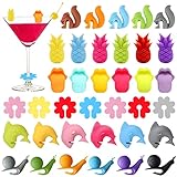 AMANMAN Glasmarker Silikon 36 Stück Wein Trinken Marker Glasmarkierer Bunte Glas Markierung...