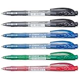 STABILO Liner, einziehbarer Kugelschreiber, fein, 6 Stück (Schwarz, Blau, Grün, Rot)