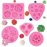 5 Stück Silikonform Blüten Blumen Silikonformen silikonform Fondant Rosen Mini 3D Blumen Formen...