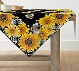 Artoid Mode Schwarz Sonnenblumen Bienen Frühling Tischwäsche, Saisonnal Sommer Küche Tisch...