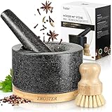 Troster® Mörser mit Stößel Granit - inkl. Reinigungsbürste & Holzuntersetzer - Mörser mit...