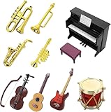 Miniatur Wichtel Zubehör, 11 Stück Miniatur Instrumente, Puppenhaus Mini Musikinstrument Modell...