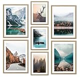 ag.art deco® Poster Set 7 Alpen Wandbilder | Berge, Wald, Braies See, Weg, Boote, Hirsch |...