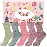 Airabc 5 Paar Thermosocken Damen, Wollsocken, Warme Wintersocken Damen, Dicke Stricksocken, Winter...