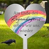 Photect Grabstecker Metall Herz mit Spruch Am Ende des Regenbogens Sehen Wir Uns Wieder Herz...
