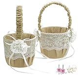 EinsSein 2X Streukörbchen Hochzeit Jute Flower 17x26x13 Blumenkorb Blumenmädchen Streukorb Korb...