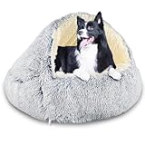 SUOXU Hundebett mit Kapuze und Stützen, Deluxe-Plüsch-Hundehöhlenbett für mittelgroße und...