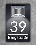 Premium Hausnummer beleuchtet mit LED Solar | individuell anpassbar | Acrylglas Anthrazit Matt |...