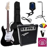 ELEKTROGITARRE SCHWARZ - E-GITARRE SET - 20WATT VERSTÄRKER - STIMMGERÄT - GITARRENSTÄNDER -...