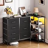 Coleshome Kommode mit Schubladen, Eck Kommode mit 7 Stoffschubladen - 2 USB- und 2 AC-Steckdosen und...