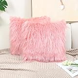 2er Set kissenbezüge Kissen Rosa Künstlich Pelz Fellkissen Dekorative Deko Kissen Kuschelkissen...