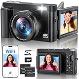 4K 64MP Digitalkamera mit WLAN,180° Flip Screen Autofokus Vlogging Fotoapparat mit Selfie,16X...