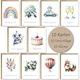 Schildbürger 10 Glückwunschkarten Hochglanz Set mit Umschlägen und Stickern passend zu allen...