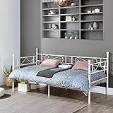 FetiNes Tagesbett Bettgestell 90x190 cm Bett, Metal Wasserdicht Familienbett Gästebett Metallbett...