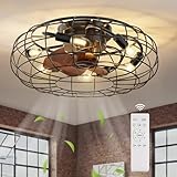 Retro Deckenventilator Mit Licht Und Fernbedienung, 6Stufige Windgeschwindigkeit Einstellbar Lampe...