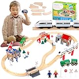 Green series Holzeisenbahn Set für Kinder - Eisenbahn Holz | Spielzeug Zug | Polizeistation,...