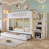 Generisch Etagenbett 90x200 cm, Bett mit Treppenschrank, Stockbett mit Kleine Tafel, Holzbett mit...