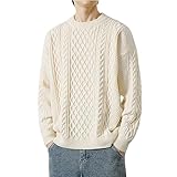 ZDSUHYIW Pullover Wolle Herren Zopfmuster Strickpullover Oversize Locker Jumper Sweater...