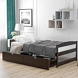 Tiiiopkvvv Doppelbett mit 2 Schubladen unter Holz, mit Kopfteil und Fußteil, kein Boxspringbett...