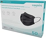 EUROPAPA® Schwarz Medizinisch Type IIR Norm EN14683 TÜV CE zertifizierte Mundschutzmasken OP...