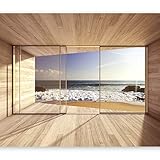 murando Fototapete Meer Fenster 350x256 cm Vlies Tapeten Wandtapete XXL Moderne Wanddeko Design Wand...