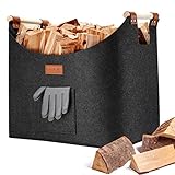 Ezilif Kaminholzkorb, Faltbar Holzkorb für Kaminholz Groß, Filztasche aus Extradickem Filz,...