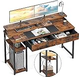 ODK Schreibtisch mit 2 Schubladen, Computertisch mit Regalen und Monitorständer, Bürotisch mit...