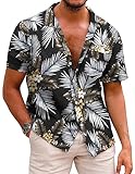 COOFANDY Hawaiihemd Herren Kurzarmhemd Sommer Herrenhemden Kurzarm Baumwolle Blumen Shirt Floral...