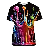 CHANYI Herren-T-Shirt mit 3D-Druck, buntes Spritzlack-Muster, T-Shirt für Herren, lustig, cool,...