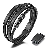 Gkmamrg Geschenke für Männer Herren Armband Leder Armreif schwarz Lederband, geflochten Echtleder...