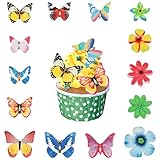 Volumoon 100 Stücke Essbare Schmetterlings-Kuchen-Deckel, Schmetterlingen und Blumen Kuchen...
