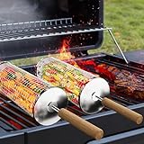 Ivtivfu Nestendes Rollendes Grillkorb Set mit Holzgriff (2 Stück, 28.5cm × 10cm), Rolling Grilling...