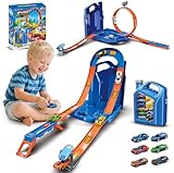 VATOS Rennauto Spielzeug Kraftstofftank Rennstrecke für Kinder, 2-in-1 Modus Autorennbahn mit 6...