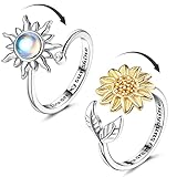 Adramata 2 Stück Silber Anxiety Ringe für Damen Sonnenblume Fidget Ring Achtsamkeitsring Angst...