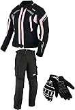 BOSmoto DAMEN MOTORRADKOMBI JACKE + HOSE + HANDSCHUHEN - BIKE MOTORRAD ROCKER TOURING in...