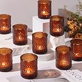 simeitol 40 Stück Votivkerzenhalter aus Glas, bernsteinfarbene Teelichthalter,...