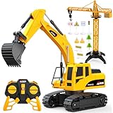 HappyGoLucky Ferngesteuertes Bagger mit 2 Batterien, 2.4Ghz RC Bagger Spielzeug ab 3-8 Jahre Junge,...