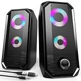 Bazivve PC Lautsprecher, RGB Gaming Lautsprecher, USB-Betrieben Computer Soundbar Boxen für Monitor...