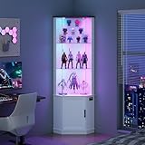 Lvifur Eckvitrine mit LED Beleuchtung und Schubladen für Sammlerstücke,Wein,3-Lagen Glasvitrine...