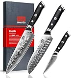SHAN ZU Damastmesser-Set, 3-teilig japanisches Superstahl-Damast-Küchenmesser-Set,...